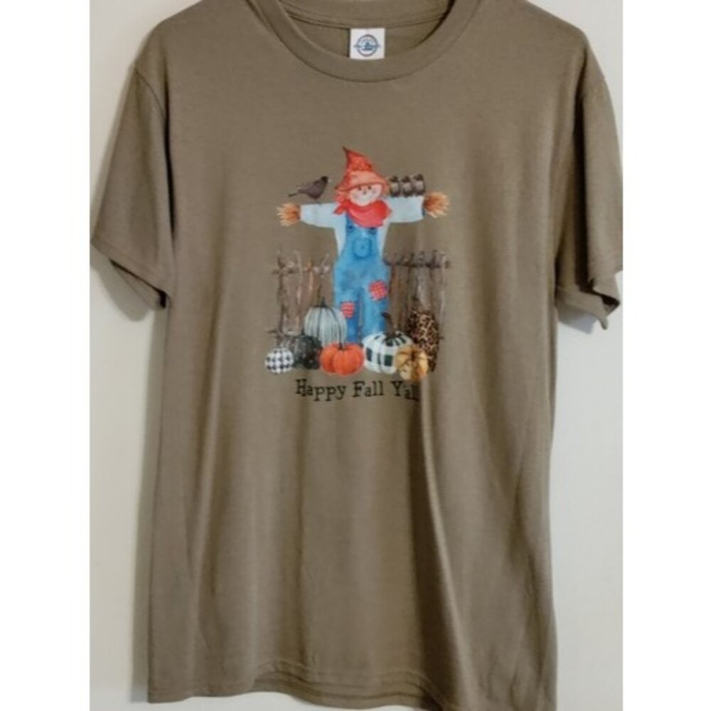 Happy Fall Y'all T-Shirt Womens Small Scarecrow Pumpkin